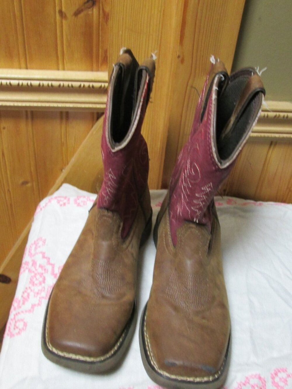 Girls sz 1 Durango pink brown square toe cowboy boots leather